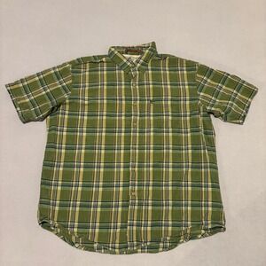 Timberland Earthkeepers Shirt Mens XL Green Plaid Linen Blend Outdoor Hiking